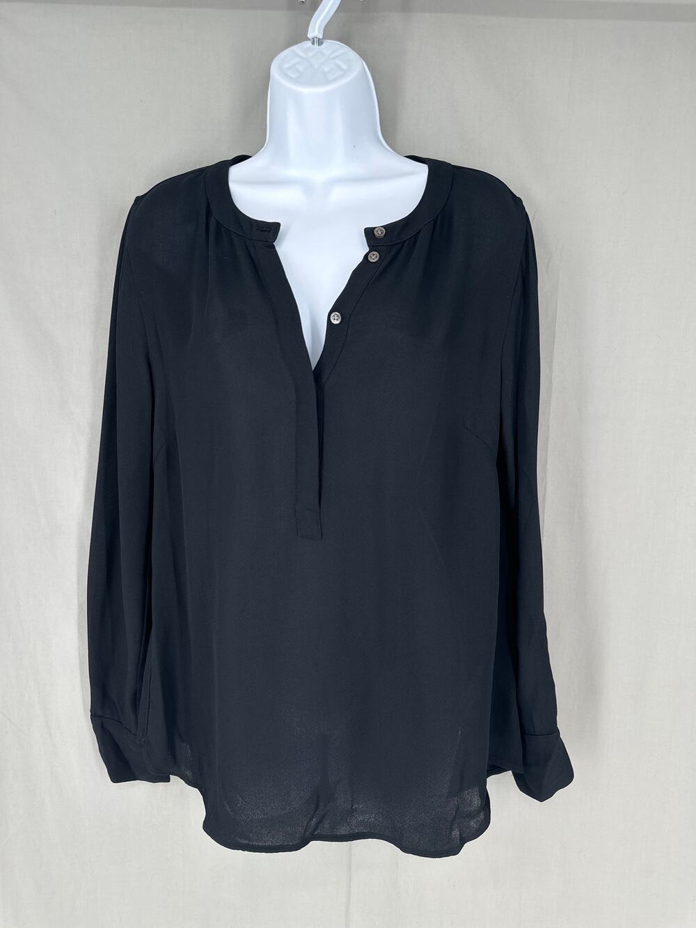 J Crew Top Womens 6 Black Henley Long Sleeve Tunic Flowy Capsule Minimalist
